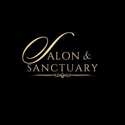 Elegant logo with gold text on black background reading 'Salon & Sanctuary'.