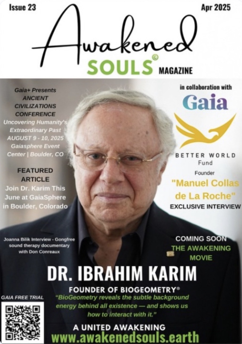 Close-up of Dr. Ibrahim Karim wearing glasses, with text about his biography and the magazine issue details.