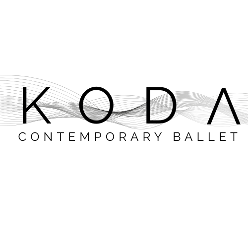 KODA Contemporary Ballet logo with black text and abstract wave design, on a white background.