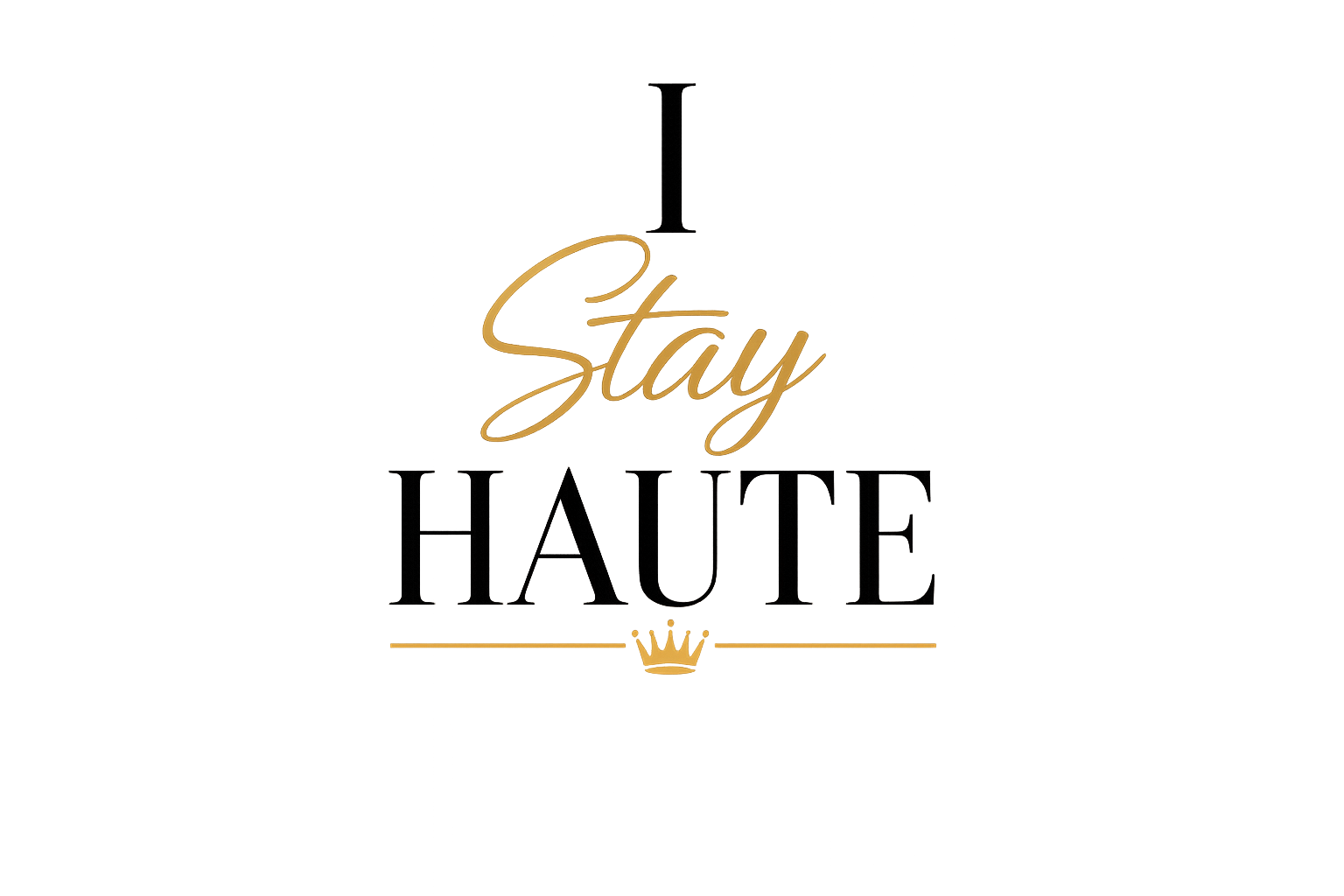 Black background with gold text saying 'Stay' and a small crown below, centered.