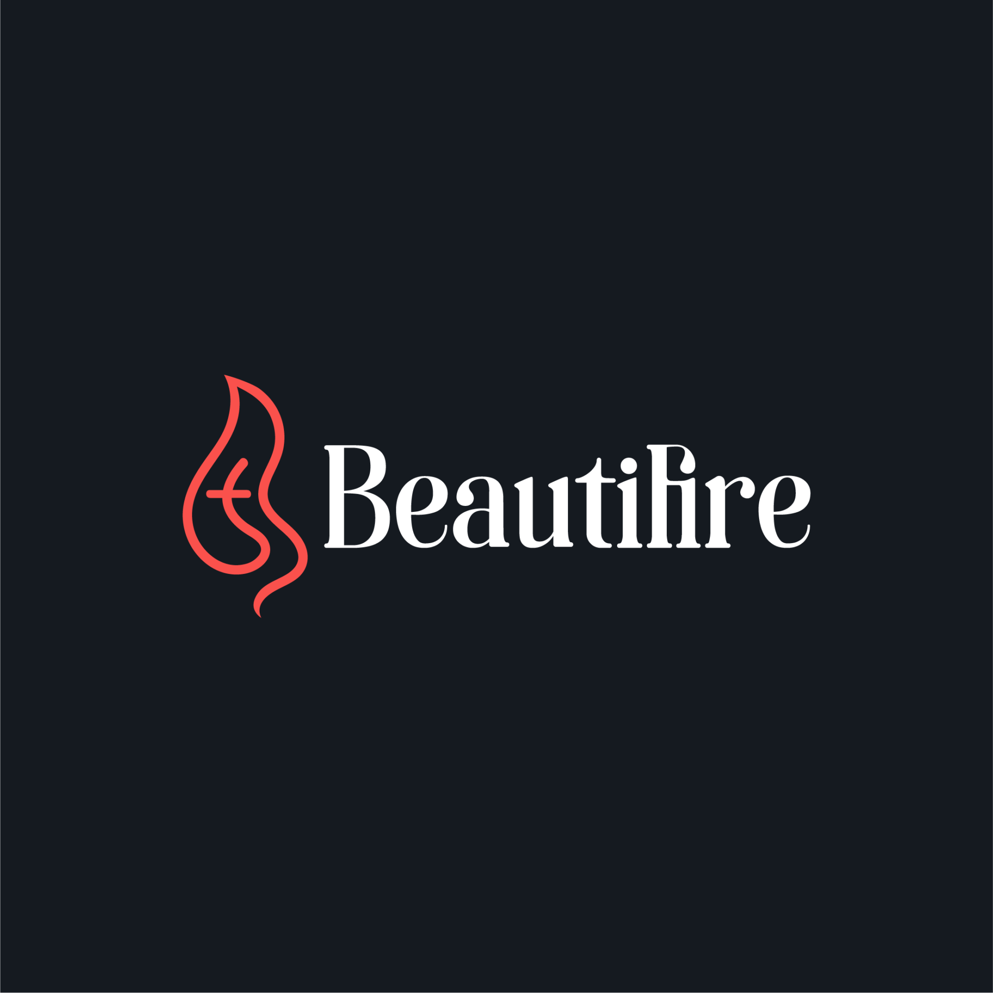 Black background with a red line drawing of a nose and the word 'Beautifire' in white text.