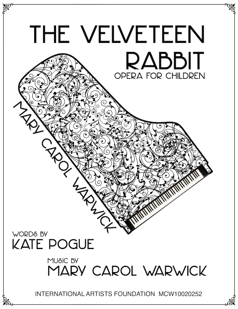 Title page of a children's opera program with a decorative grand piano illustration, text, and credits.