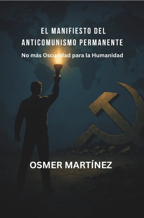 Book cover with a silhouette of a person holding a torch, a hammer and sickle symbol, and a world map background.