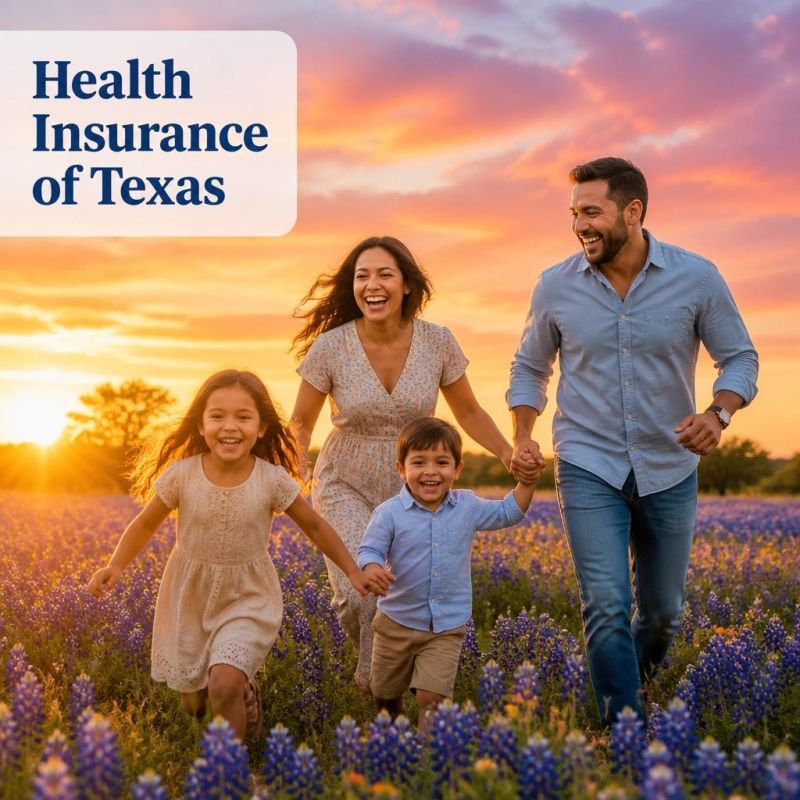 A family of four walking through a purple flower field at sunset, smiling and holding hands.