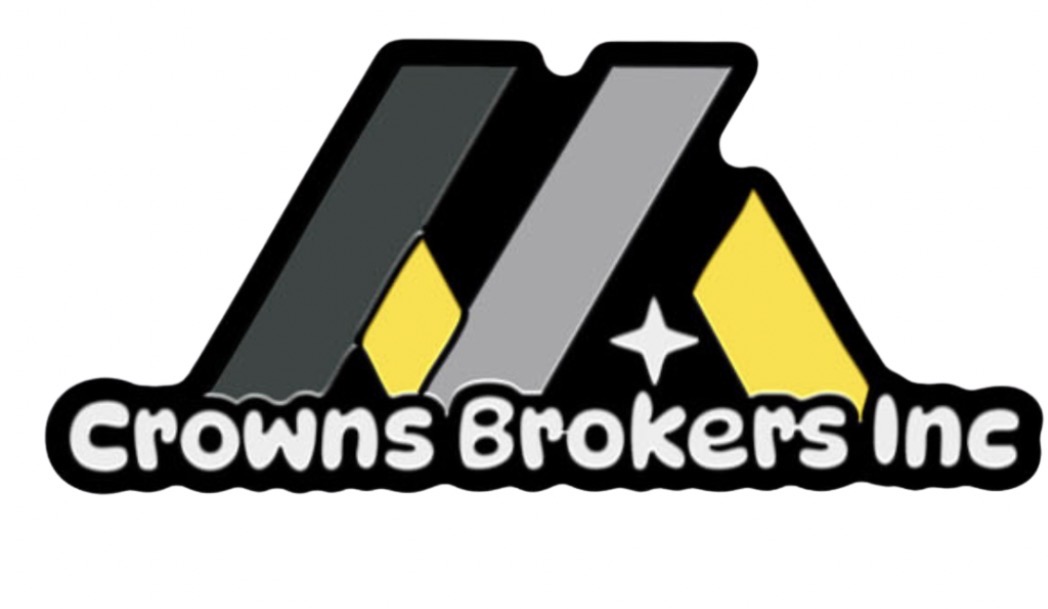 Logo with stylized mountains and a star, with text 'Crowns Brokers Inc' below.