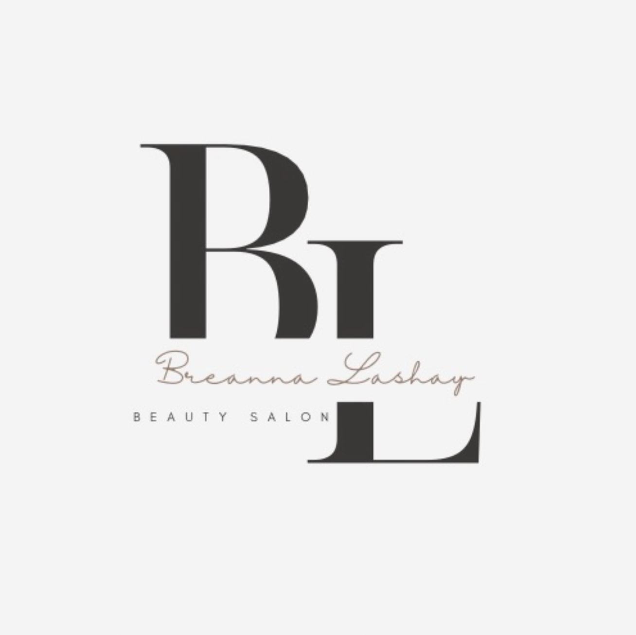 Logo with large initials R, L, and a smaller L, with text 'Breanna Lashay' and 'Beauty Salon' below.