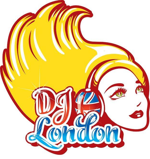 A stylized illustration of a woman with bright yellow hair, wearing headphones, with text 'DJ London' below her face.