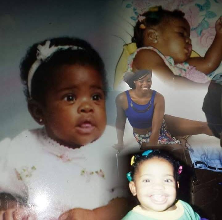 Three children and one woman, two children are sleeping, one girl smiling, and a baby girl with a headband.