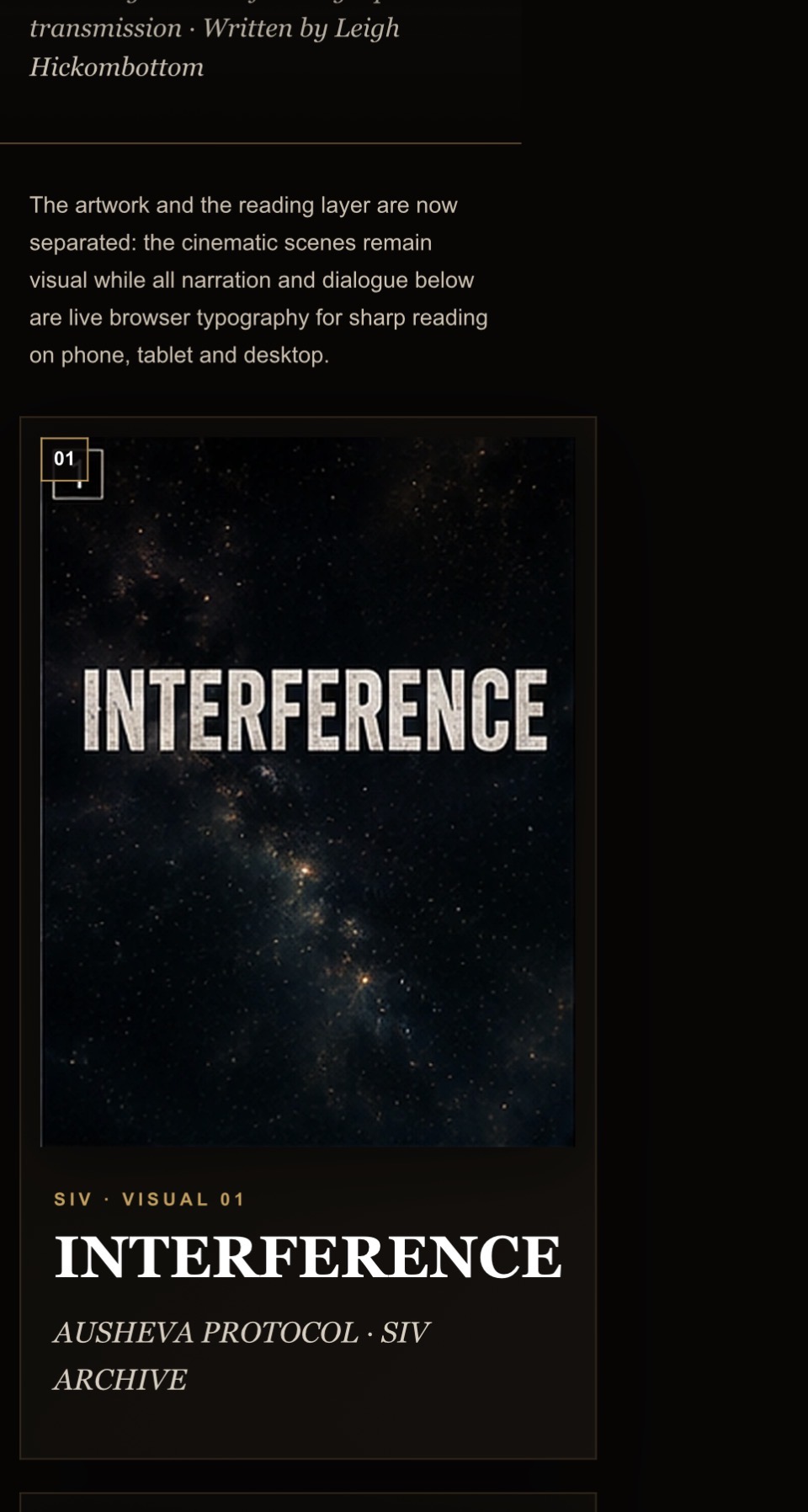 Dark background with stars and the word INTERFERENCE in white text, with additional text below.