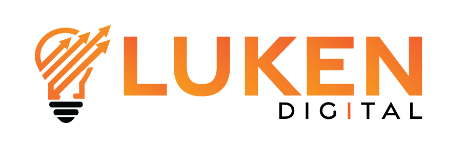 LUKEN logo with stylized arrow and text on black background