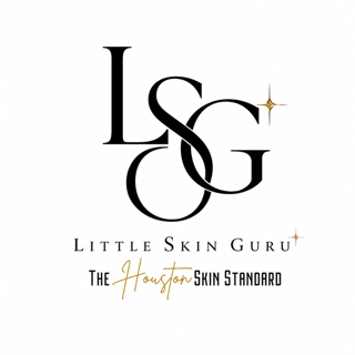 Logo with large initials L, S, G, and a star, with text 'Little Skin Guru' and 'The Houston Skin Standard'.