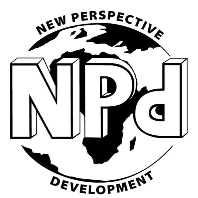 Logo with a globe, large letters 'NPD', and text 'New Perspective Development' around the globe