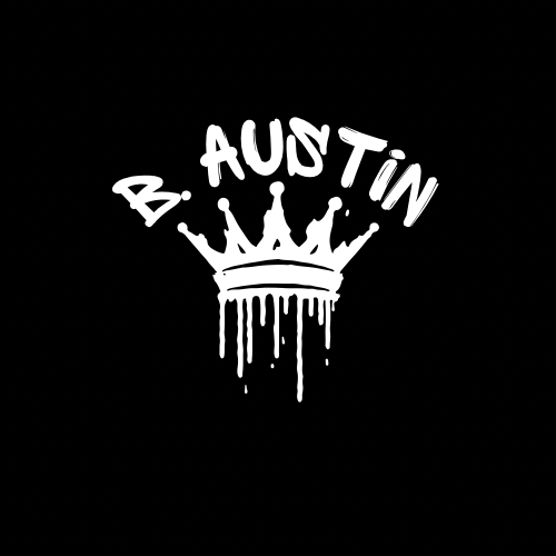 White crown with dripping paint and text 'B. AUSTIN' on black background.