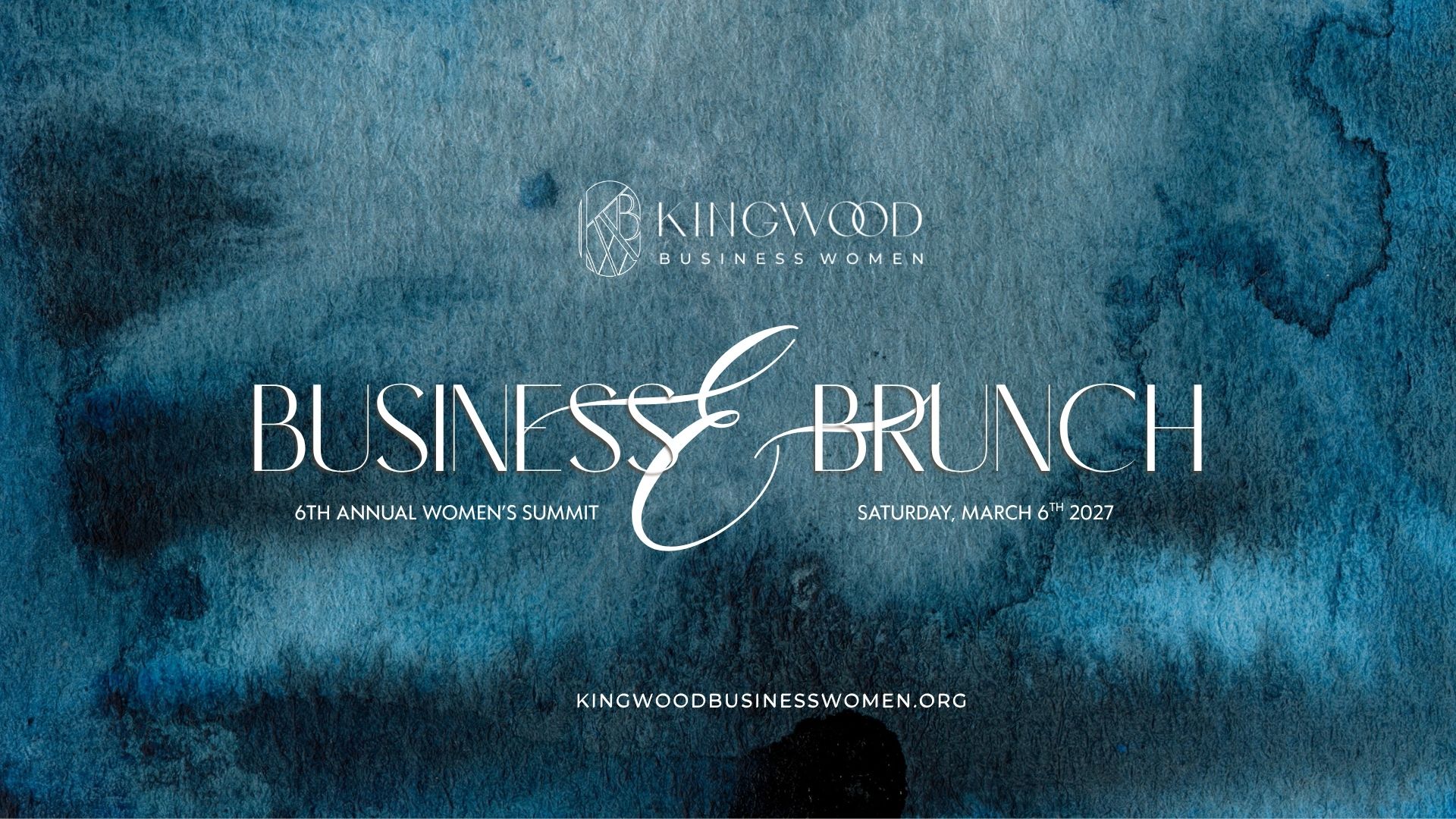 Event invitation for a women's summit brunch on March 4, 2023, with a blue watercolor background.