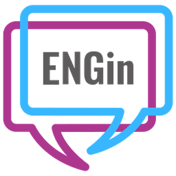 Colorful speech bubbles with the text 'ENGin' inside, in gray, purple, and blue colors.
