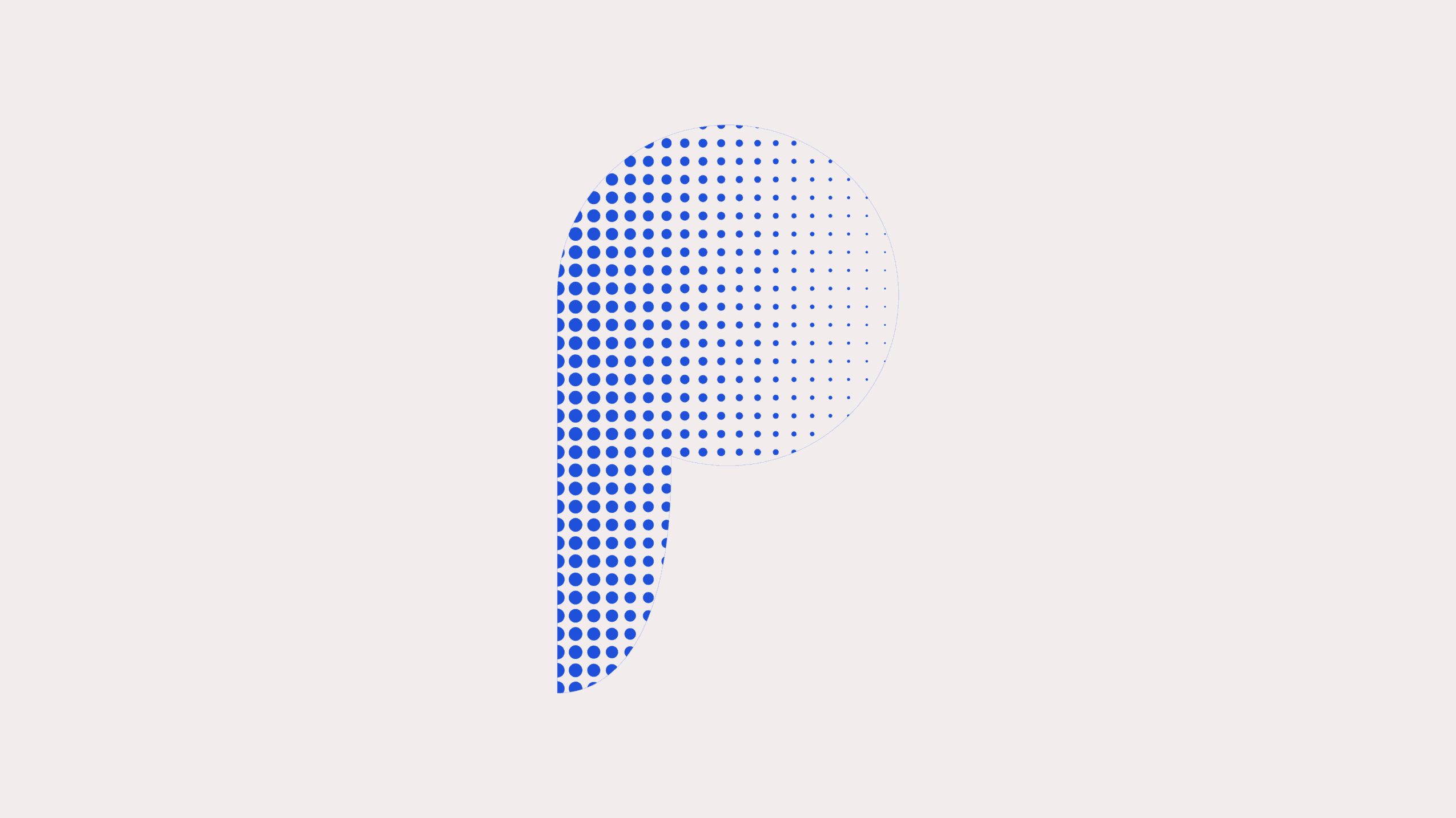 Abstract blue dotted shape resembling a lowercase letter 'p' on a white background.