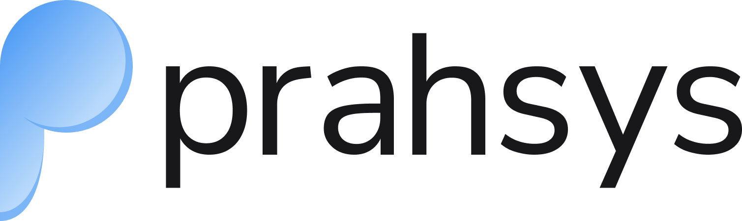 Logo with a blue circle and the word 'prahsys' in black text
