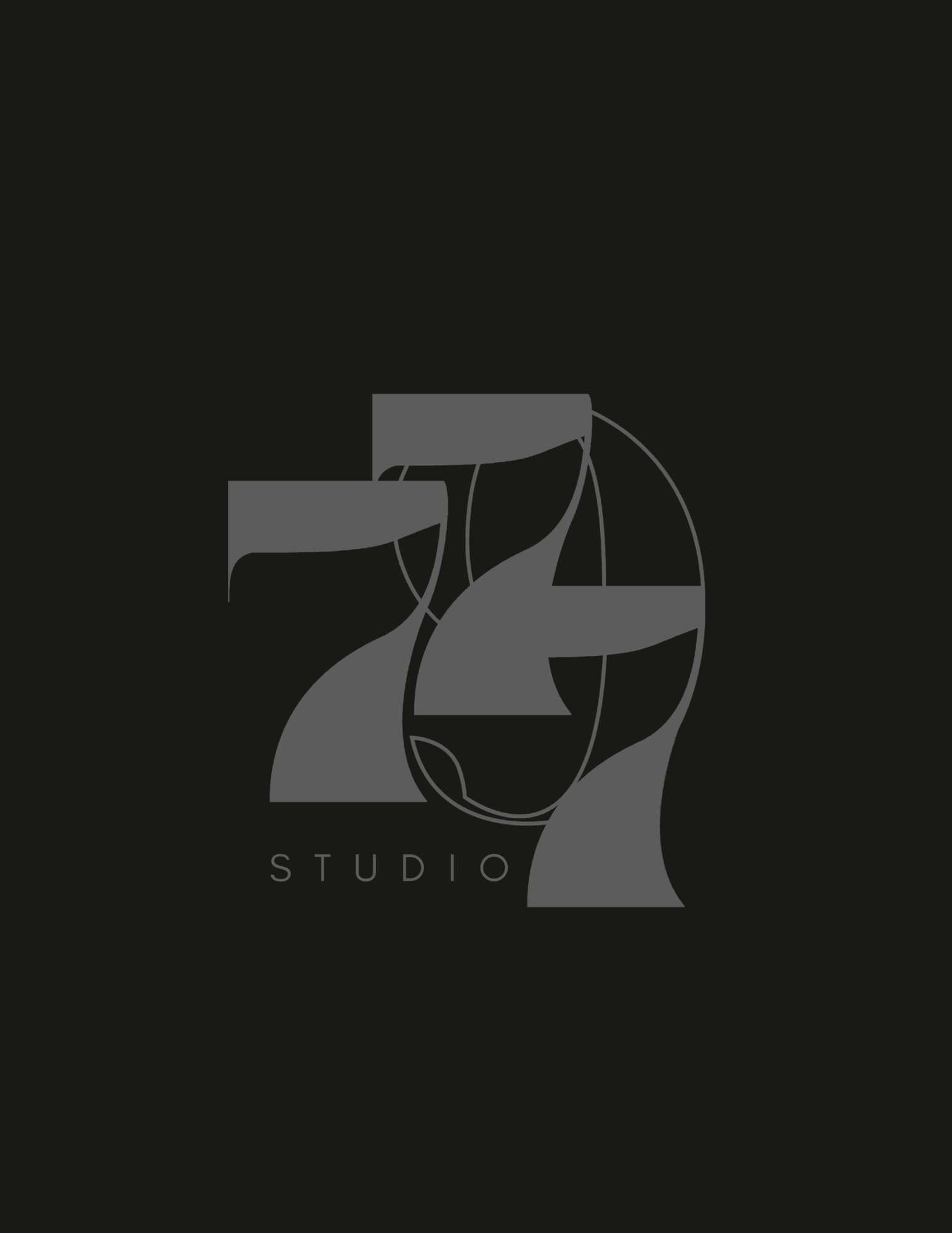 Black background with a stylized gray number 7 and 2, and the word 'STUDIO' below, connected by lines.