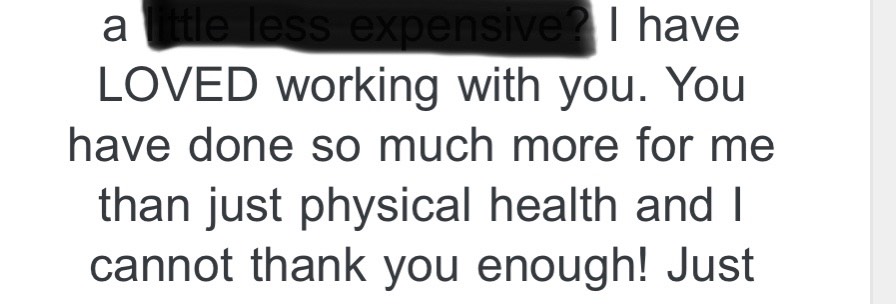 Highlighted text with a question mark, part of a message expressing appreciation and gratitude.