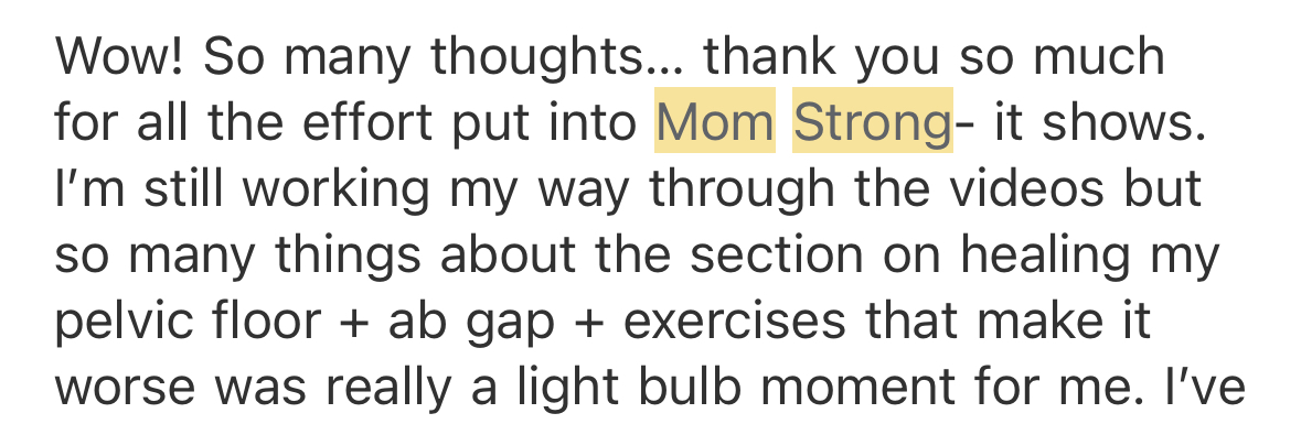 Text discussing thoughts, gratitude, and healing exercises, with the word 'Mom' highlighted in yellow.