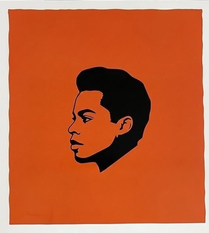 Silhouette of a person's face in profile against an orange background.