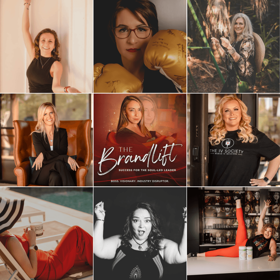 Collage of nine women in various poses and settings, including boxing gloves, a boxing pose, and a bar scene.