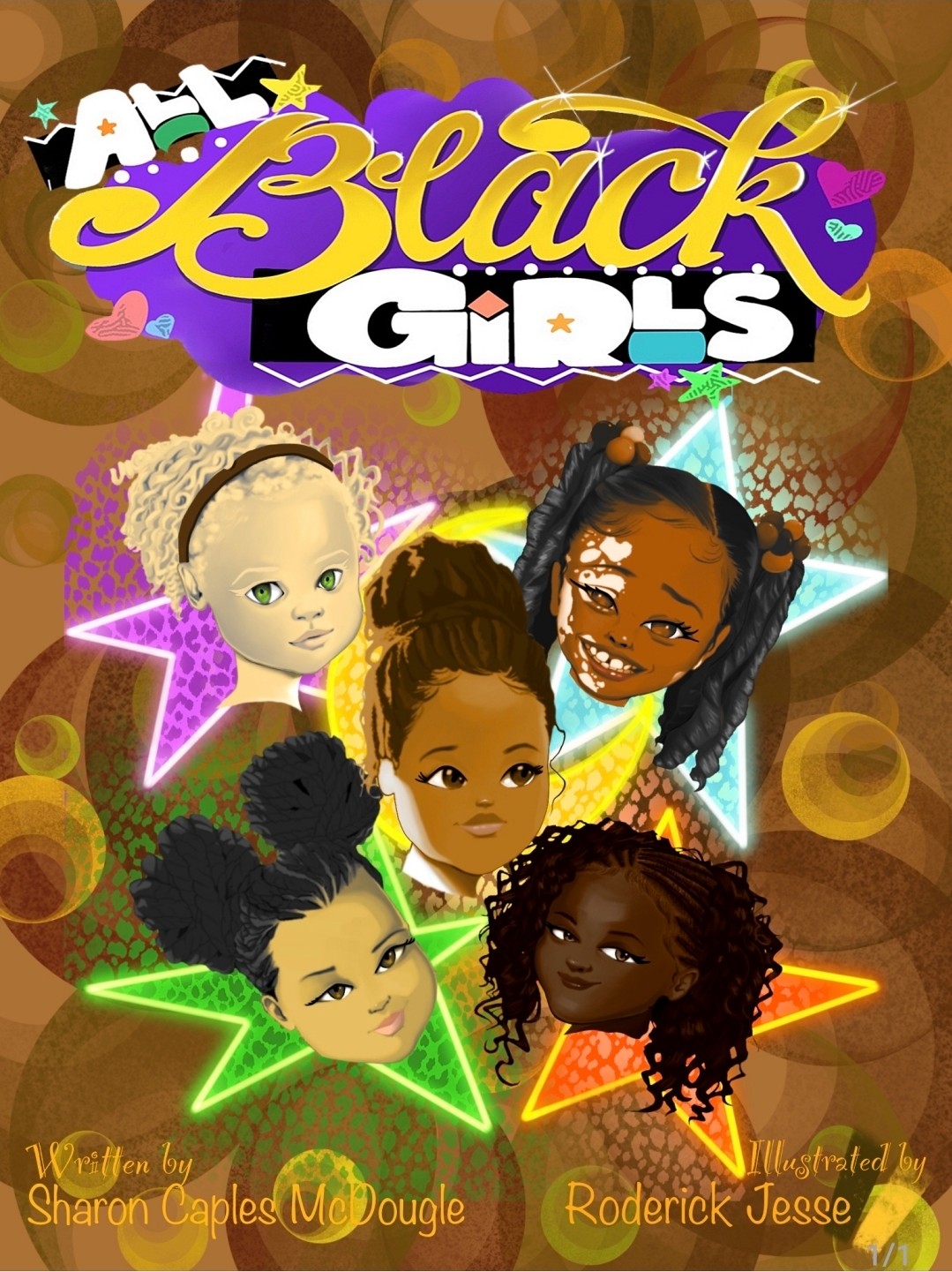 Cover featuring five girls with diverse hairstyles and expressions, colorful stars, and the title 'Black Girls' in vibrant text.